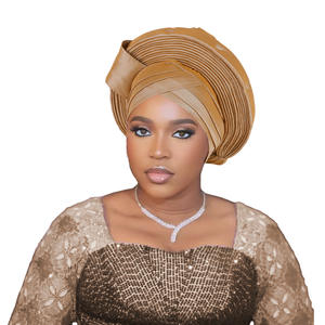 HZM-25437 mariée africaine Aso Oke mode plaine Nigeria Auto Gele Turban femmes bandeaux Bonnet - Product Image 6