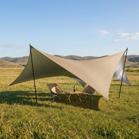 Tente de camping papillon, couleur sable désertique, imperméable, revêtement argenté, toile Oxford, 4 poteaux en aluminium, 3000 mm, UPF50, abri solaire, 6-8 personnes