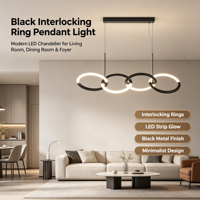 Lampu Gantung Cincin Hitam Modern, Lampu Chandelier LED Lingkaran Bersambung untuk Ruang Makan, Ruang Tamu & Foyer