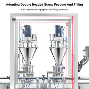 Machine de remplissage automatique à double tête à vis sans fin avec convoyeur et couvercle de protection pour poudres alimentaires, épices et lait en poudre - Product Image 3