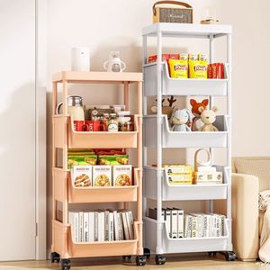 Chariot de rangement multi-niveaux 5 couches en plastique, organisateur portable pour la maison, la cuisine, le salon, étagère à roulettes - Product Image 1