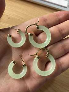 Jialin Gioielli di giada con 18k placcato oro pietre Naturali giada cinese orecchini a cerchio verde viola giada orecchino di fascino delle donne gioielli - Product Image 6