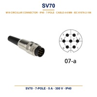 Connecteur circulaire mâle M16 IP40 IEC 61076-2-106, bornes à souder, 7 broches (300V & 5A), câble 4-6 mm, droit, industriel