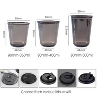 Gobelet en plastique jetable noir pour thé à bulles, café froid, avec couvercles, logo personnalisé imprimé, 360/400/500 ml, PET