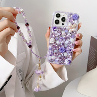 Étui de téléphone portable rigide artisanal avec motif de rose, breloque pour femmes, pour iPhone 16 15 14 13 12 11 7 8 Plus Xr Xs Max Xs