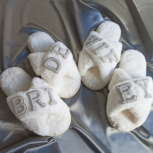 2024 pantoufles mariée WIFEY peluche mariée lune de miel chaussures de douche créative demoiselle d'honneur cadeaux romantiques chaussures de mariage - Product Image 6