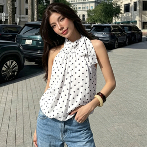 Pure Desire Sexy Mesh Camisole Top Backless Halter <b>Tie</b> Polka Dot Print Sweet Spicy Cute Blouson Loose - Product Image 6