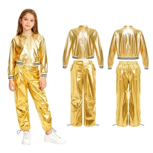 Ropa de Baile Latino para Niñas de 6 a 16 Años, Venta al por Mayor, Traje de Jazz y Hip-Hop para Actuaciones en Escenario, Chaqueta Metálica con Pantalones Brillantes - Product Image 3