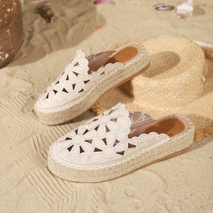 <span class=keywords><strong>Sandalias</strong></span> de <span class=keywords><strong>Pescador</strong></span> de Alta Calidad para Mujer, Estilo Hada, Verano, Exterior, Flores Huecas, Transpirables, Lino, Suela Gruesa - Product Image 6