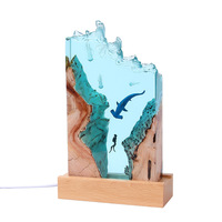 Nouveau design en gros alimentation USB unique base en bois lampe de bureau LED design océanique lampe de nuit de table en résine époxy