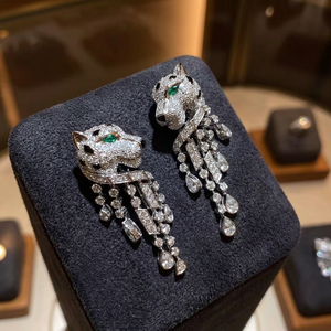 Pendientes de Plata de Ley 925 con Diseño de Pantera y Diamantes Cultivados en Laboratorio de 4-5 Ct de Primera Calidad, Joyería Nupcial, Hechos por Exportador Indio - Product Image 2