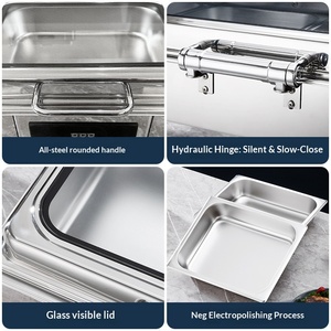 Plat de service en acier inoxydable pour buffet, chauffe-plats avec supports à combustible, bac à eau amovible, pour traiteur et service de réceptions, facile à nettoyer - Product Image 4