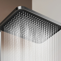 Ensemble de douche mural gris anthracite avec pommeau de douche effet pluie et commandes à touches, en acier et plastique, pour eau chaude et froide