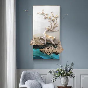 En satış ev dekor 3D reçine boyama geyik duvar sanatı 3D duvar tablosu oturma odası için