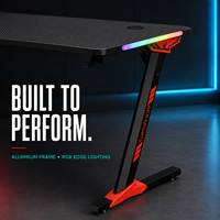 Bureau de jeu AOR en aluminium avec LED RGB, extensible 120 cm, chargeur sans fil, table d'ordinateur PC, bureau à domicile, vente en gros OEM & ODM