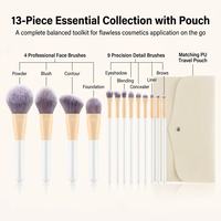 Ensemble de pinceaux de maquillage 13 pièces brun personnaliser logo cheveux synthétiques végétaliens doux professionnel fond de teint pinceaux pour les yeux marque privée