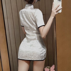 Lencería Sexy Estilo Cheongsam Retro de Talla Grande para Mujer, Uniforme Sexy con Abertura Alta, Traje de Tentación con Tanga - Product Image 5