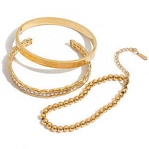 Elegant Gold Tone Beaded <b>Bracelet</b> <b>Set</b> For Women Gift Jewelry Fashion Accessory - Product Image 1