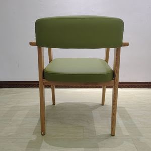 Silla de madera maciza con tapicería de cuero para sala de estar y comedor - Product Image 3