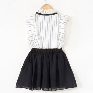 Vestidos de Verano Casuales para Niñas, sin Mangas, con Estampado de Rayas y Encaje, Trajes Negros para Niñas, Venta al Por Mayor - Product Image 2