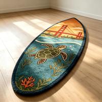 Tapis touffeté en forme de planche de surf, motif tortue de mer vintage, tapis de sol irrégulier en peluche pour salon, chambre à coucher, décoration intérieure