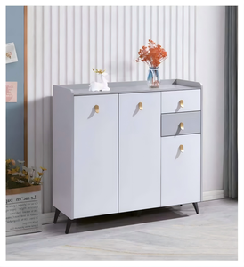 Moderno Mueble Zapatero Independiente de Madera Gris Duradero con Diseño Geométrico para Sala de Estar, Hotel y Centro Comercial - Product Image 1