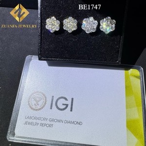 High Clarity 3EX HPHT Lab grown diamond IGI Certified Prong-Set Flower Cluster lab grown diamond earrings - Product Image 2