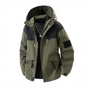 Men's Hooded <b>Jacket</b> A512-6031 Autumn Winter Thin Stand Windproof Casual <b>Fleece</b> <b>Lining</b> Loose Fit Plus Zipper Front Logo - Product Image 2
