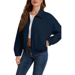 Veste courte zippée pour femme, style décontracté, légère, pour l'automne, avec ourlet et poignets élastiques - Product Image 3