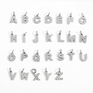 Ciondoli con Lettere e Numeri con Zirconi Cubici | Pendenti con Iniziali in Acciaio Inossidabile Placcato Oro 18K PVD con Zirconi Micro Pavé per la Creazione di Gioielli Fai da Te - Product Image 5