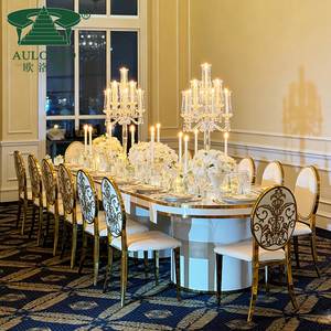 Silla de boda de banquete con marco de acero inoxidable con respaldo tallado de lujo - Product Image 4