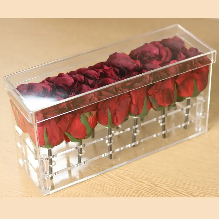 Vase à fleurs rectangulaire en acrylique pour Table à manger-Vase rectangulaire de 12 pouces de Long-Vases transparents pour décoration intérieure