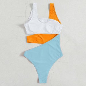 Scollo rotondo a gamba alta taglio Patchwork tinta unita multicolore <span class=keywords><strong>Sexy</strong></span> costume da bagno donna costume intero costumi da bagno costumi da bagno 2025 - Product Image 2