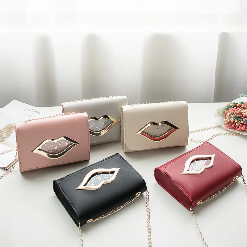Custom logo purses and handbags Chain bag female shoulder bag ins red lip small square customizable handbags