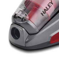 Aspirateur à bidon HALEY avec bac à poussière transparent, roues rouges, tuyau flexible, fonction de nettoyage à sec pour usage domestique et hôtelier
