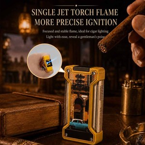 Encendedor de Cigarros GUEVARA Personalizado con Impresión Completa, Encendedor de Llama Azul de un Solo Chorro con Punzón Integrado, Encendedor de Cigarros con Arte Cubano Vintage - Product Image 4