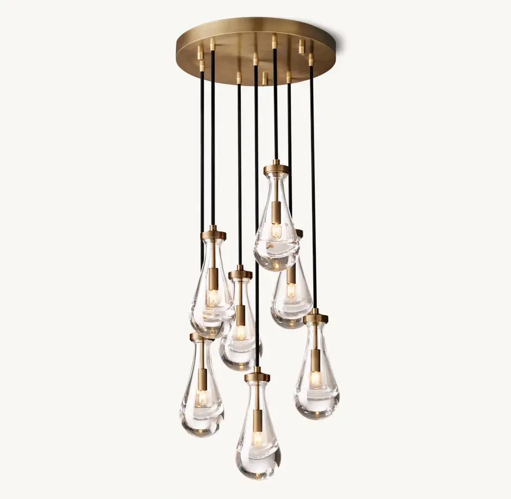 Sunwe Fashion Nordic Brass Metal Water Drop Shape Chandeliers Modern pendant Lights 18 inch Rain Round Chandelier
