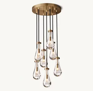 Sunwe Fashion Nordic Brass Metal Water Drop Shape Chandeliers Modern Pendant Lights 18 Inch Rain Round Chandelier