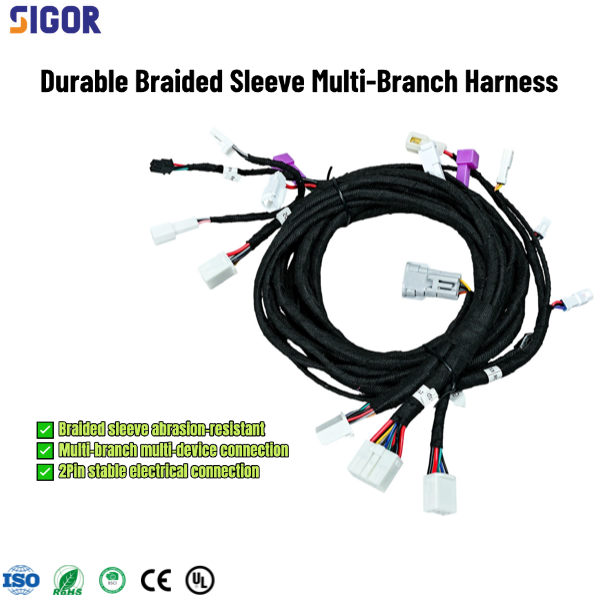 Custom Multi-Branch Braided Sleeve PVC Jacket Automotive Electrical Cable Assembly Tinned Copper Conductors for Computer