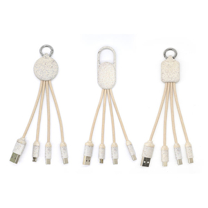 Umwelt freundliches quadratisches USB-Ladekabel für den Großhandel Werbe-Weizens troh <span class=keywords><strong>3</strong></span>-in-1-Schlüsselbund-Ladekabel mit Karabiner verschluss - Product Image 6