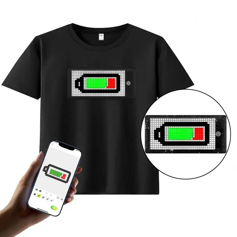Smart APP Programmable Led Display Light t-shirt APP programmable défilement texte Smart led t-shirt panneau