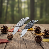 Couteau de poche pliant mini à poignée Aigle imprimée en 3D, lame en acier inoxydable 5Cr15 finition Stonewashed, porte-clés EDC pour camping et activités de plein air