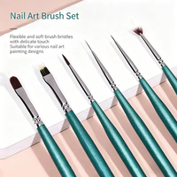 Ensemble de 6 pinceaux de nail art professionnel avec manche émeraude, stylo à rayures multi-usages pour gel UV, fournitures de manucure