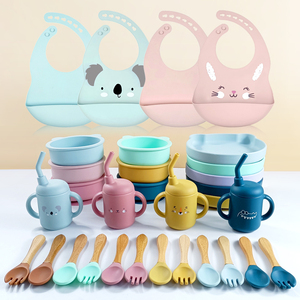 Hot Sale Factory Custom BPA-Free Bibs <strong>Plates</strong> Forks and Spoons Set Silicone Animal Bib Baby Silicone Tableware Feeding Set - Product Image 2