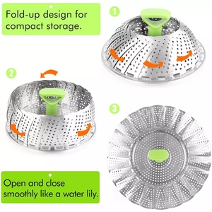 Cestello Pieghevole Ecologico per Cottura Verdure, Grande Griglia Vaporiera Espandibile in Acciaio Inox - Product Image 2