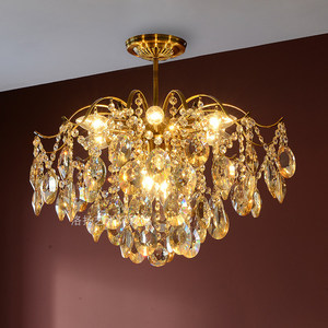 French Style Amber Crystal Chandelier Led Light Round E27 Single Head For Living Room Bedroom Dining Room - Product Image 3