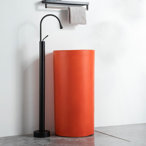 Matte Cylindrical Pedestal Basin Ceramic Round Floor Standing <b>Sink</b> For Bathroom <b>Small</b> Apartment Hotel Use - Product Image 3