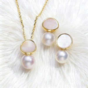 Elegante Luxe Bruiloftsfeest Zoetwaterparel 18K Vergulde 925 Zilveren Ketting Oorbellen Sieraden Set Voor Dames Kerstcadeau - Product Image 2