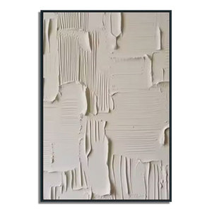 Pintura Moderna Abstracta Texturizada en 3D Pintada a Mano sobre Lienzo Acrílico Personalizable Grande en Beige Minimalista - Product Image 4