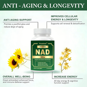 קפסולות תוסף תזונה NAD 500 מיליגרם, מותג פרטי OEM סיטונאי, עם רסברטרול וקורצטין פיטוזום, נגד הזדקנות וליוננות ארוכת חיים - Product Image 3